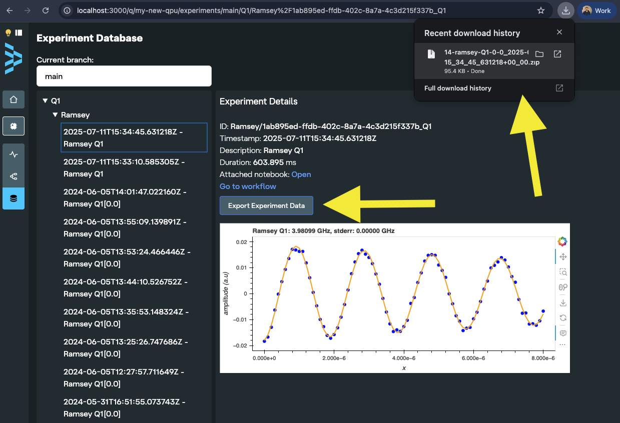 button to export data for an experiment