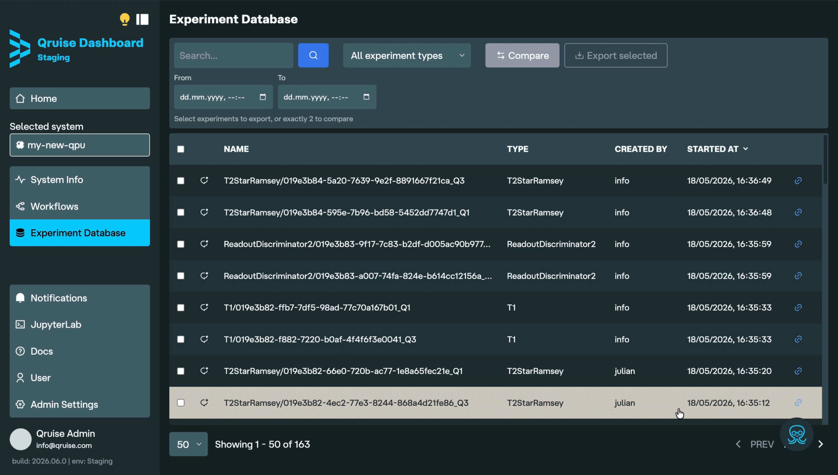 Multiple experiment data export