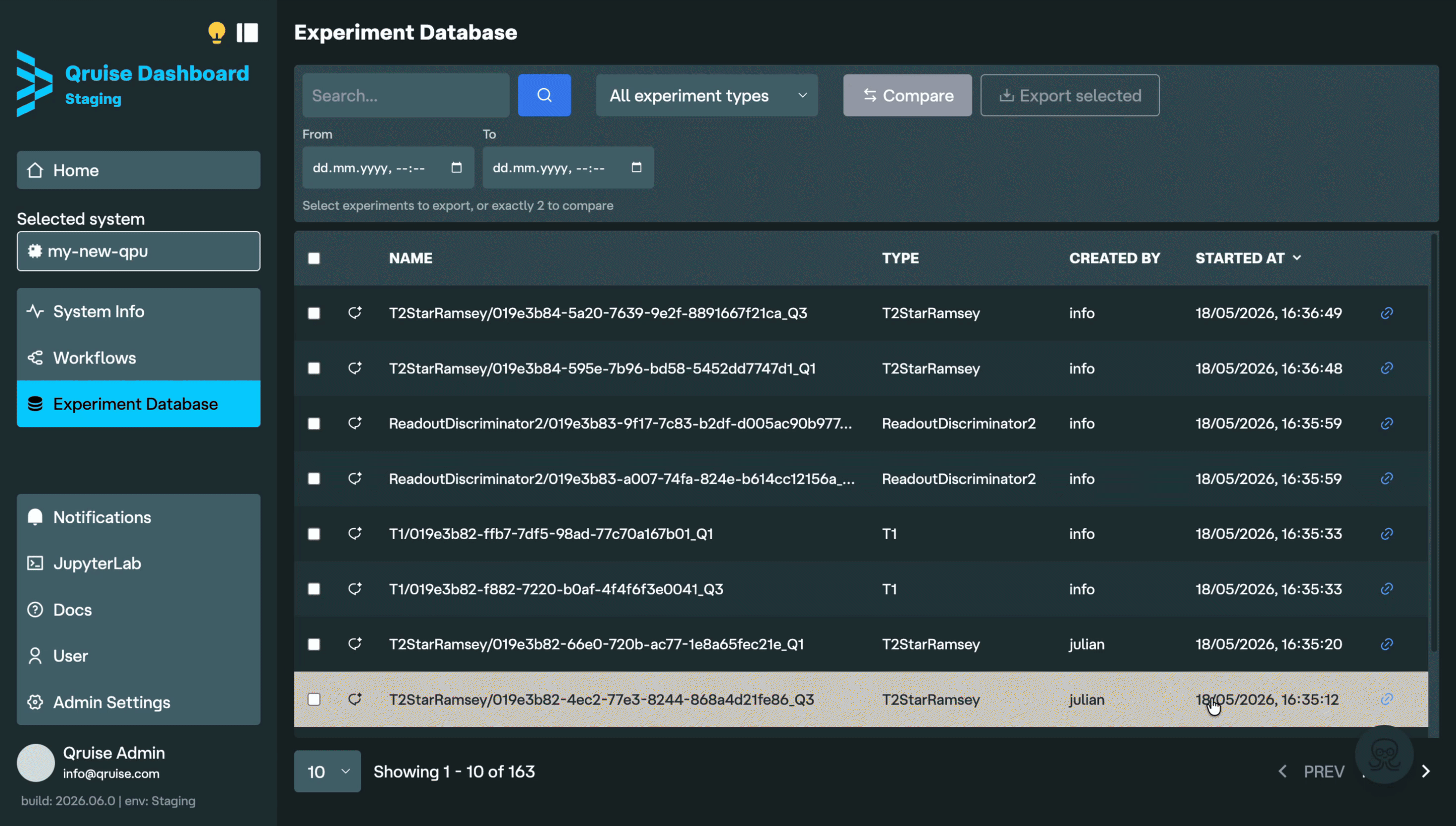 Multiple experiment data export