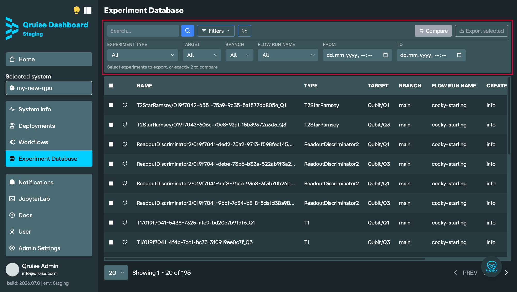 Compact Experiment Database